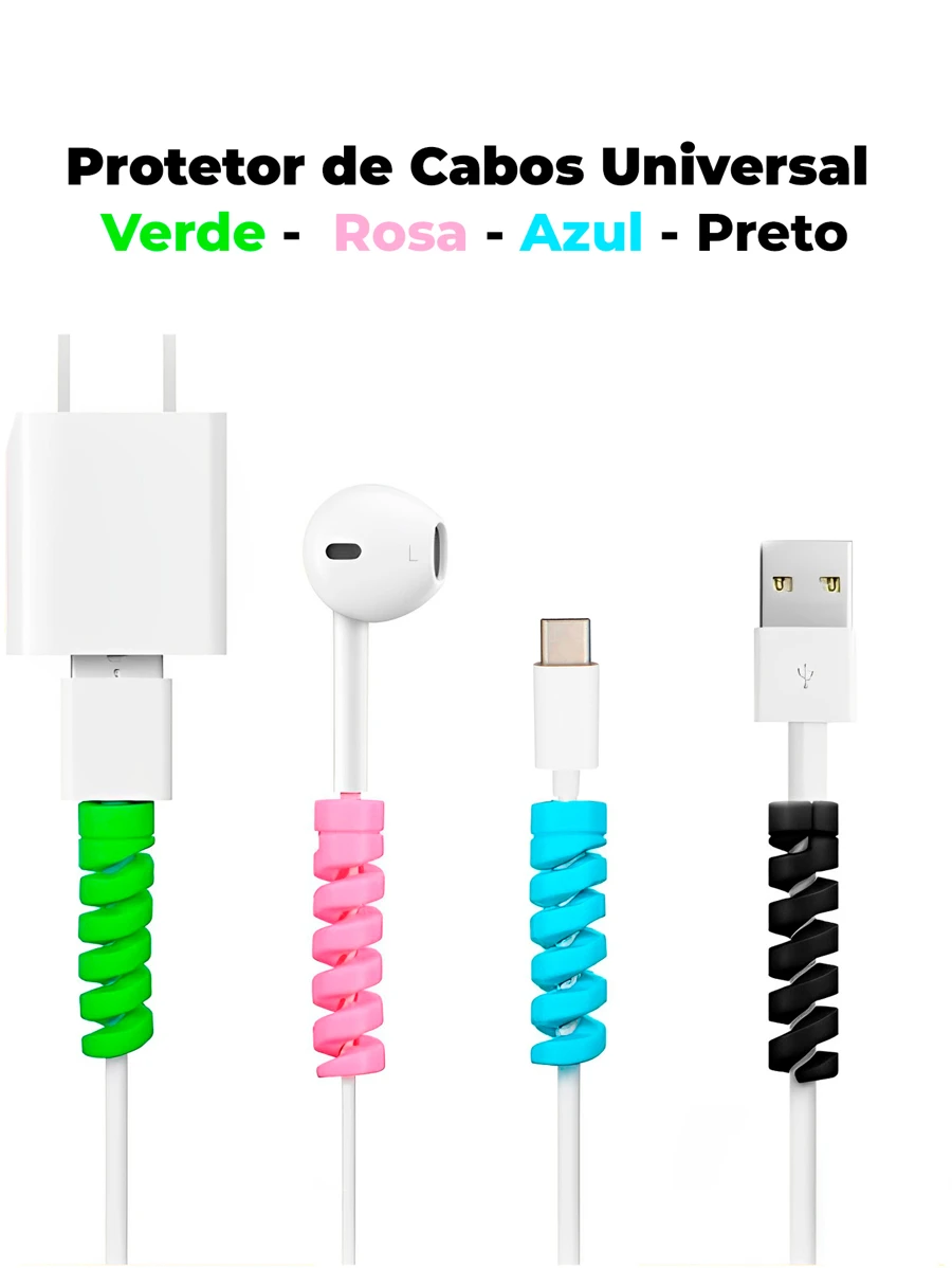Kit Com 4 Protetores de Cabo Universal para Fio de Carregador Usb Celular