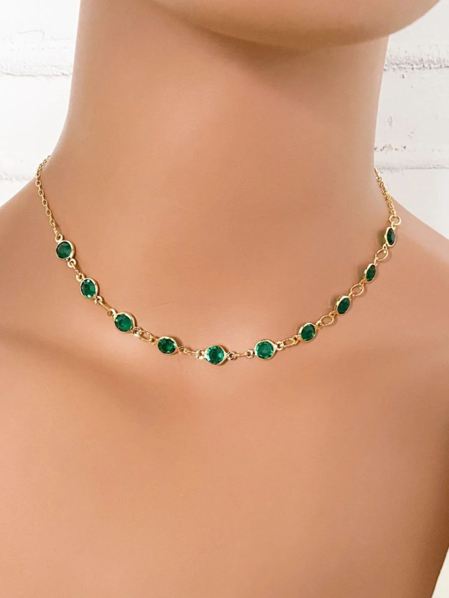 Choker Gargantilha Esmeralda Verde Ouro