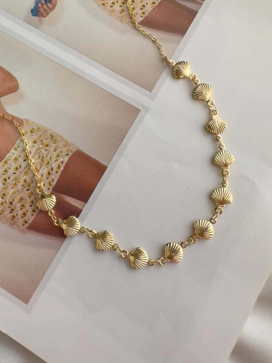 Choker Gargantilha Concha Conchinhas Banhado a Ouro 18k