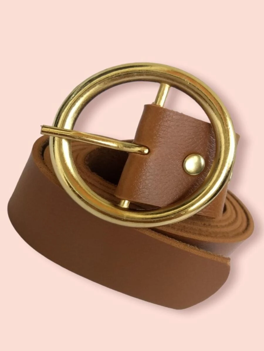 Cinto Redondo Simples Marrom com Dourado