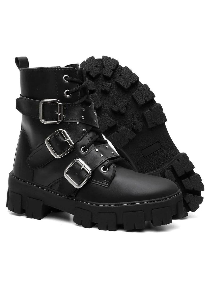 Coturno Rock Punk Gotico Estilo Fivela Sola Alta Tratorada