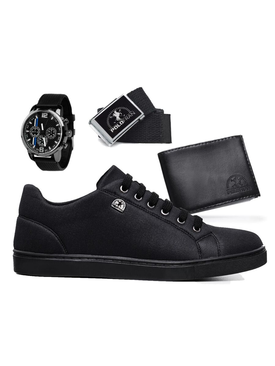 Kit Tênis Polo Fran Sapatênis Casual Básico Com Carteira Cinto e Relógio