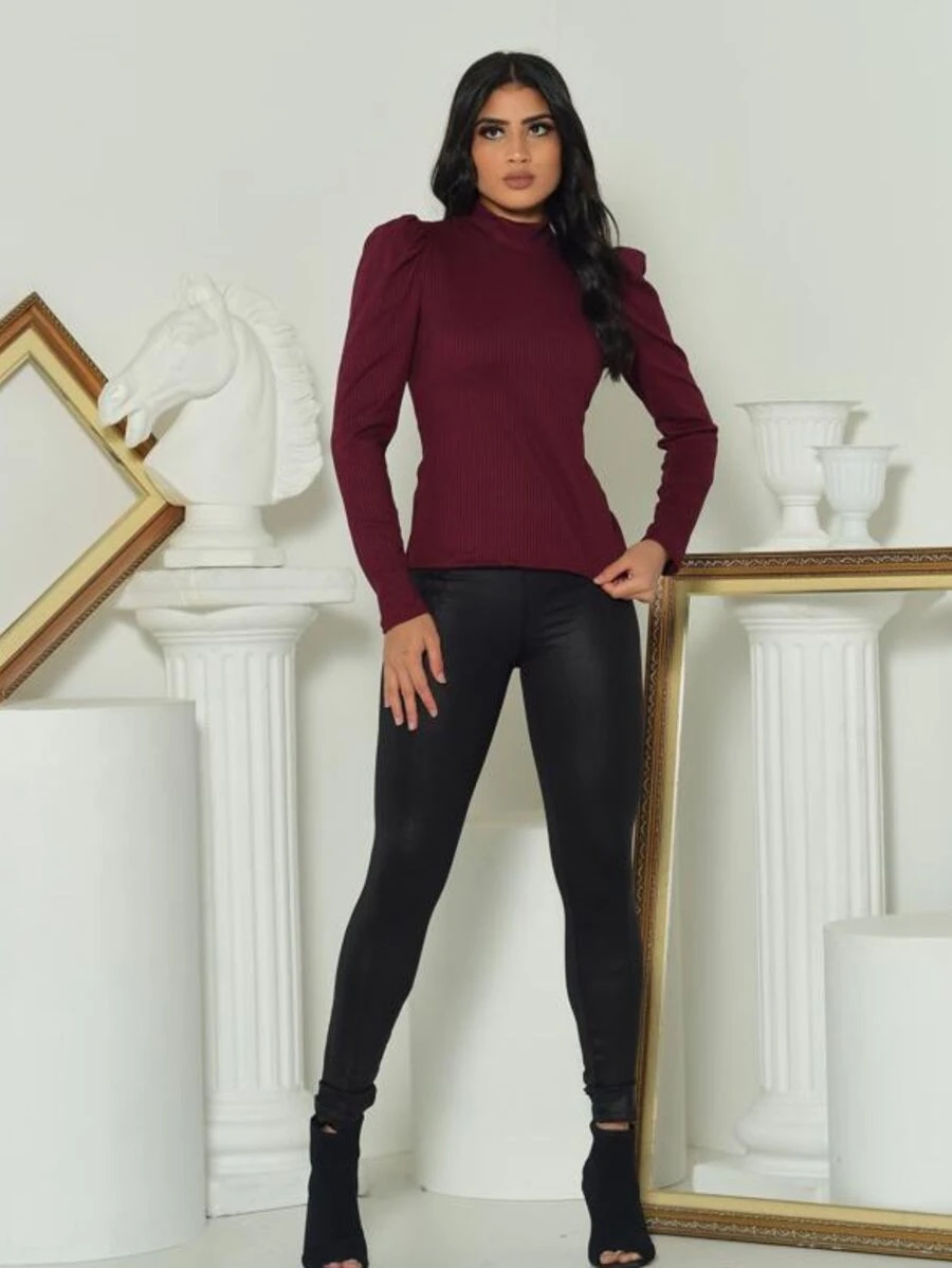Blusa Feminina Manga Longa Canelada Manga Princesa