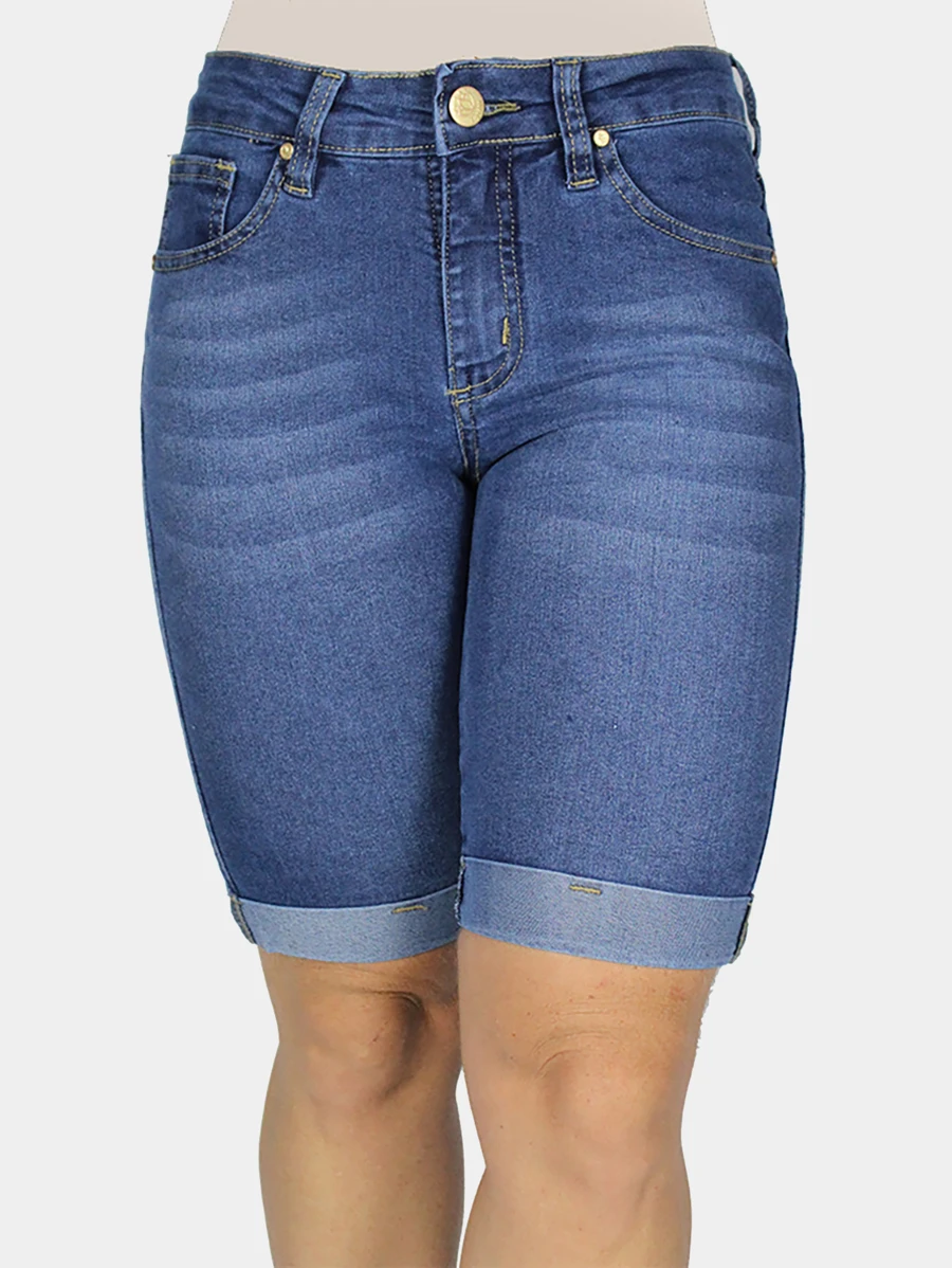 Bermuda Jeans R7Jeans Feminina Ciclista Sky Used Pin Bigode