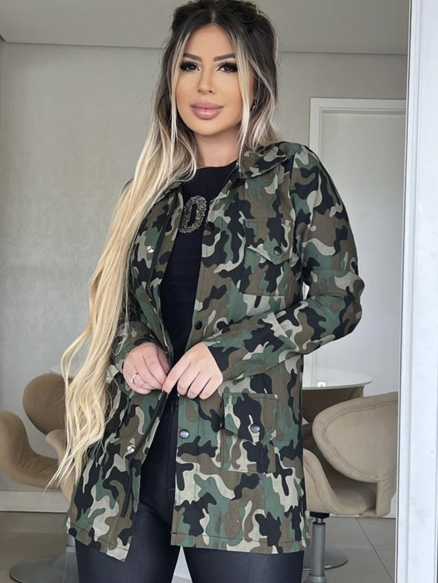 Parka Feminina Outono Moda Outono Inverno Sobretudo Jaqueta Casaco Parca Verde Militar Preta