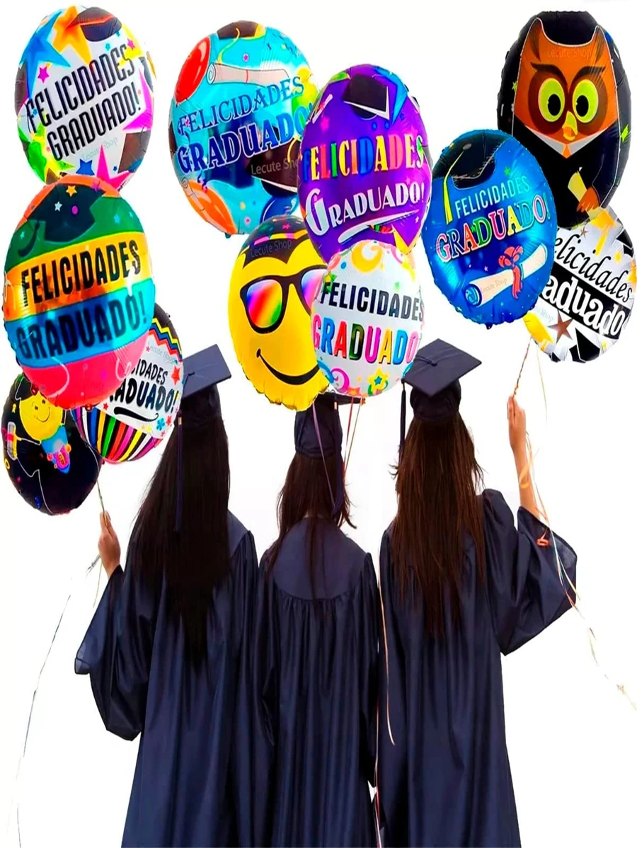 12 Globos De Graduacion 18 Pulgadas Papel Metalico Decoracion Fiesta Birrete Festajar Evento Escuela Escolar Felicitar Universidad Arreglo Apto para Helio Autosellable Fin de año