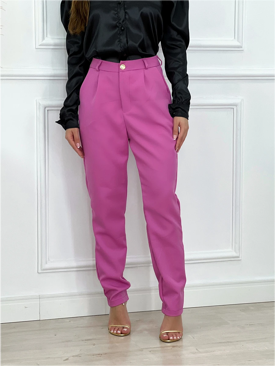 Calça Feminina de Alfaiataria Elegante Cintura Alta e Bolso Faca