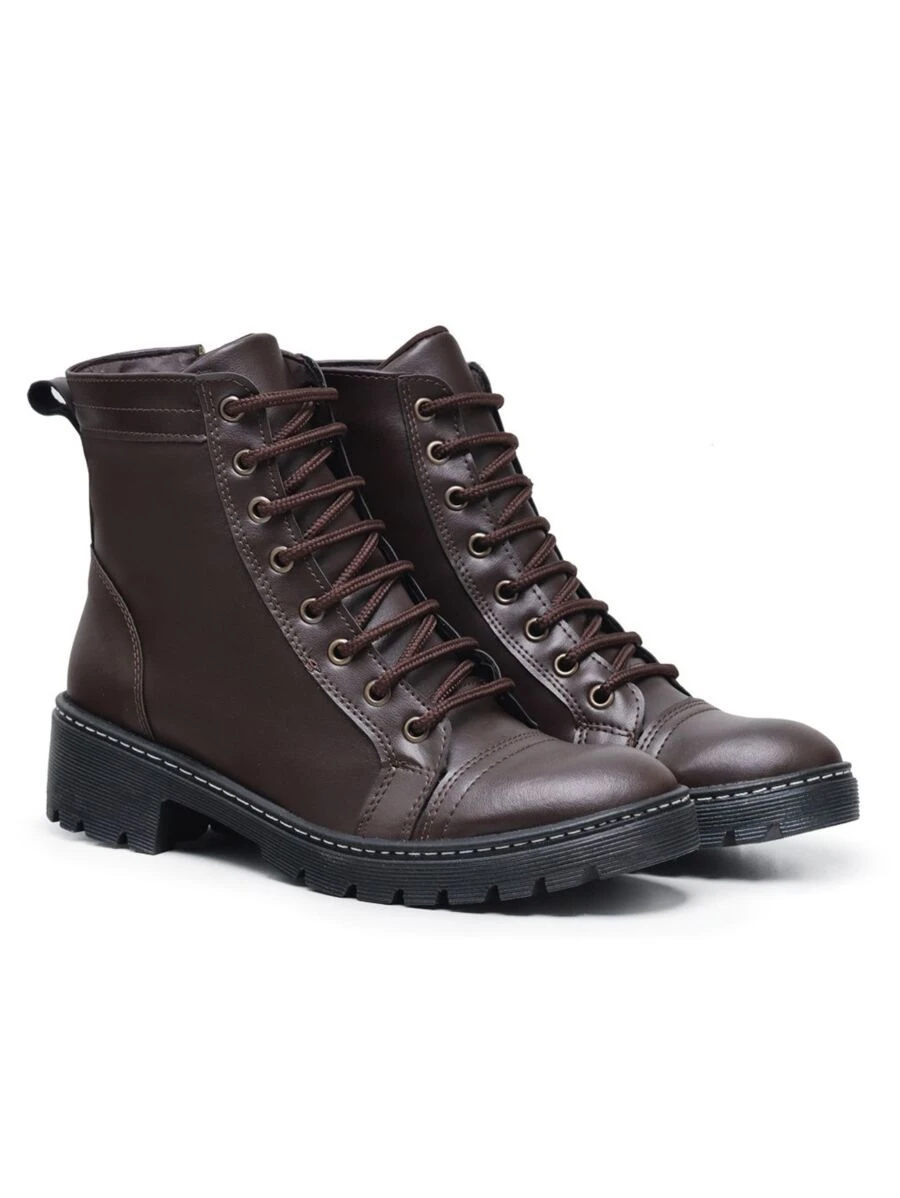 Bota Coturno Feminino Ziper Lateral Cano Medio