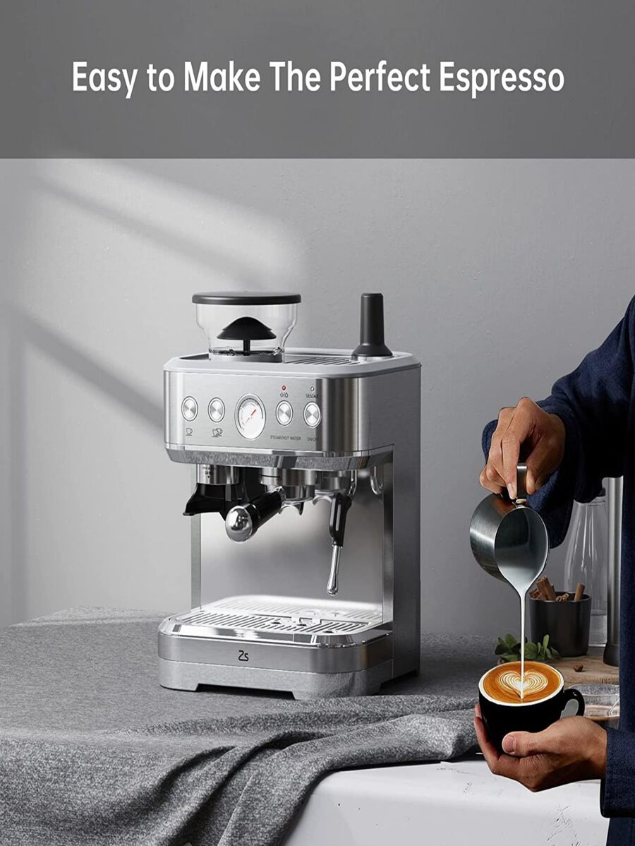 Espresso Machine With Milk Frother, All In One Cappuccino Latte Coffee Maker For Home Barista, Built-In Bean Grinder, 85oz Removable Water Tank, Gifts For Dad, Mom, Coffee Lover