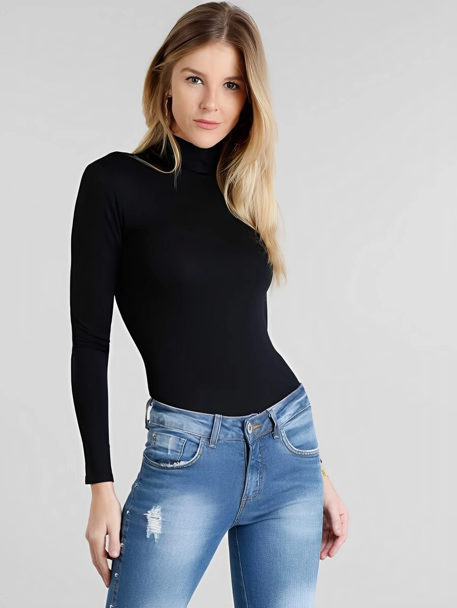 Blusa Gola Alta Cacharrel Flanelada Manga Longa Moda Inverno