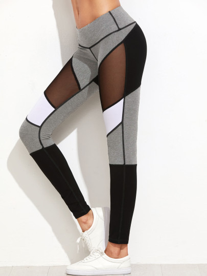 Leggins de punto de malla en color block