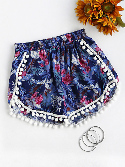 Shorts fruncido con estampado floral con bolitas