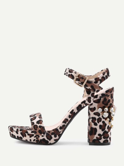 Sandales léopard à talons hauts en strass