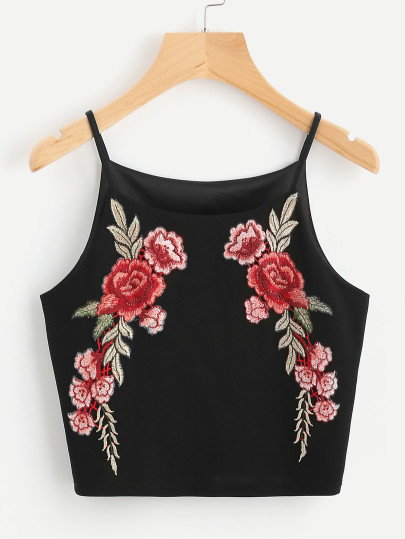 Top camisole con toppa di rosa