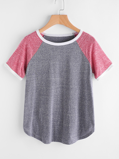 Contrast Binding Raglan Sleeve Marled Tee
