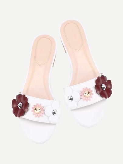 Flower And Studded Embellished Flat Sliders