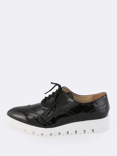 Shiny Lace Up Oxfords BLACK