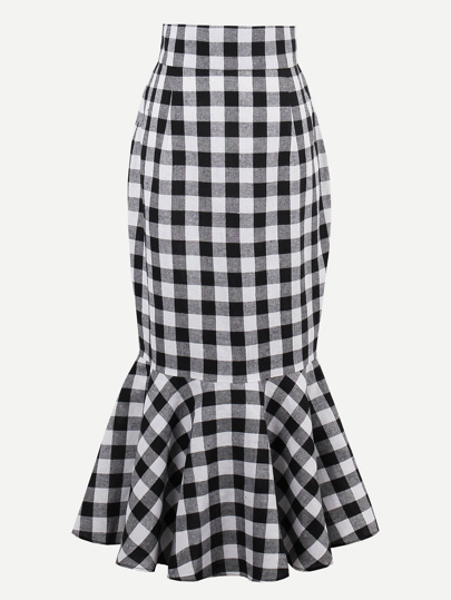 Checkered Fishtail Hem Skirt