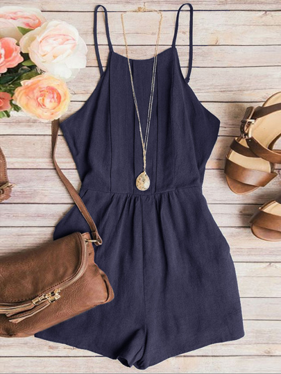 Pleated Detail Zipper Back Cami Romper