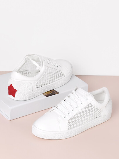 Star Patch Mesh Design Lace Up Sneakers