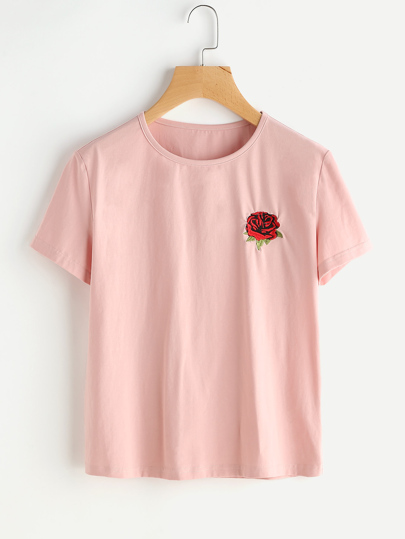T-Shirt mit Rose Stickereien