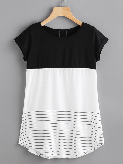 Camiseta de encaje con panel de rayas