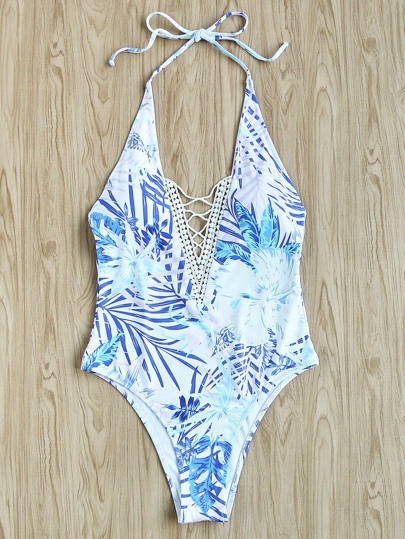Costume da bagno con scollo pronfondo allacciato al collo