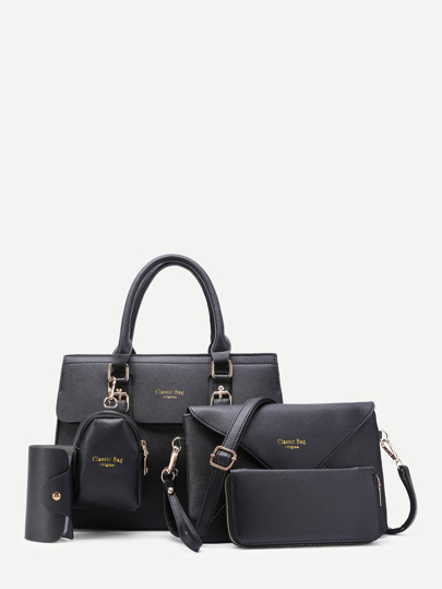 5pcs Faux Textured Leather Bag Set