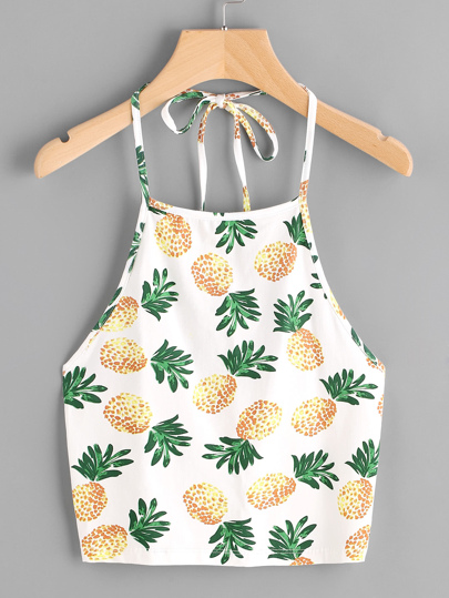 Top imprimé ananas random ras de cou