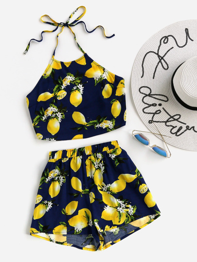 Conjunto de halter y espalda con cordón