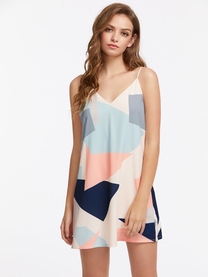 Robe color-block col en double V