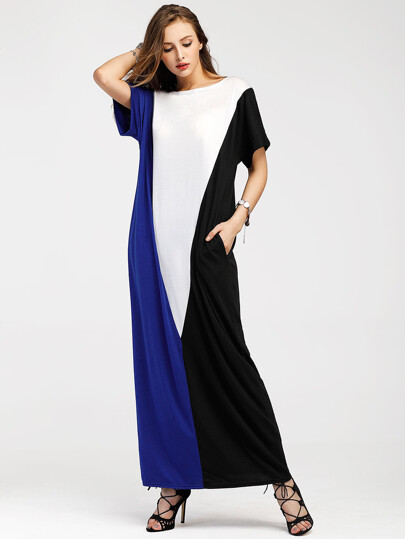 Color Block Full Length Dress With Pockets