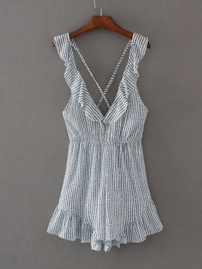 Criss Cross Back Frill Trim Playsuit