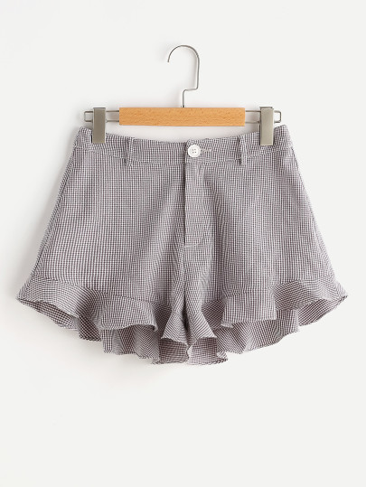 Ruffle Hem Checkered Shorts