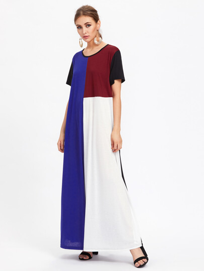 Color Block Full Length Tee Dress