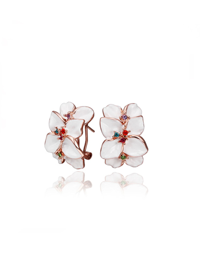 Contrast Rhinestone Flower Design Stud Earrings