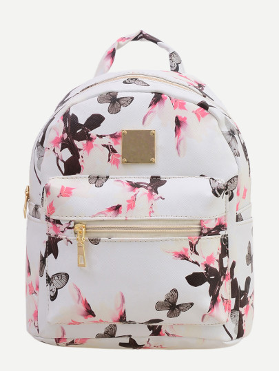 Mochila estampada de flores -blanco