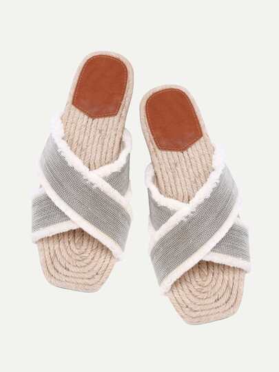 Metal Beads Detail Criss Cross Woven Sliders
