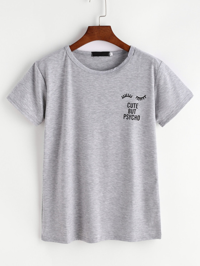 Ciglia grigie e stampa di lettera T-shirt