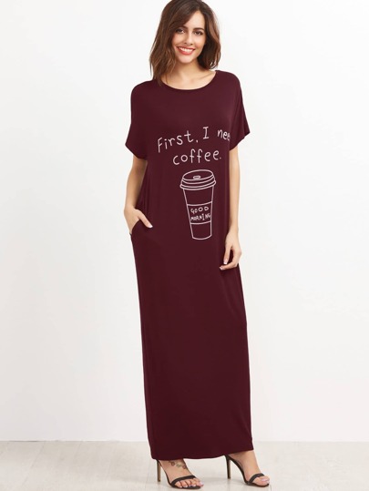 Hidden Pocket Side Cocoon Graphic Tee Dress