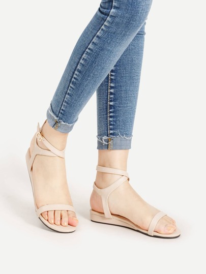 PU Criss Cross Strappy Flat Sandals