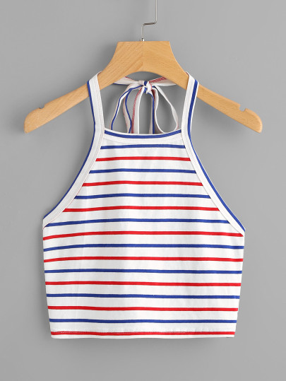 Top corto de halter con cordón