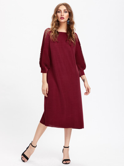 Ladder Ripped Raglan Sleeve Textured Dress