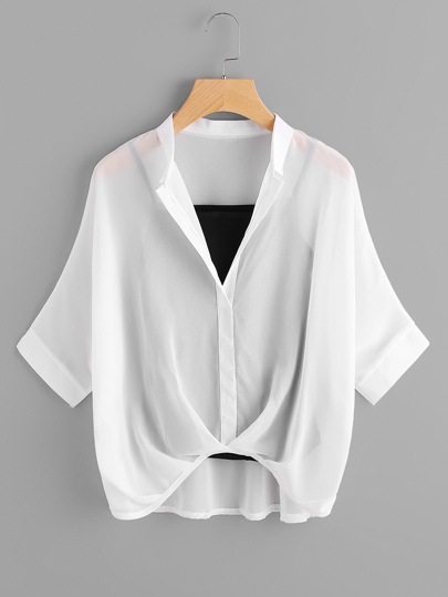 Batwing Sleeve Chiffon Blouse With Cami Top