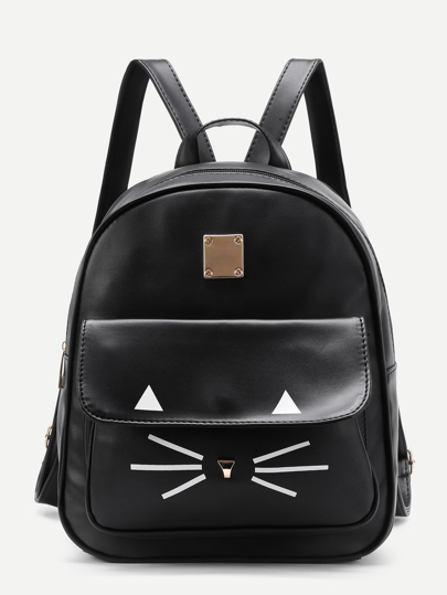 Cat Print PU Backpack