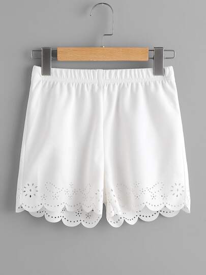 Elastic Waist Laser Cut Scallop Legging Shorts