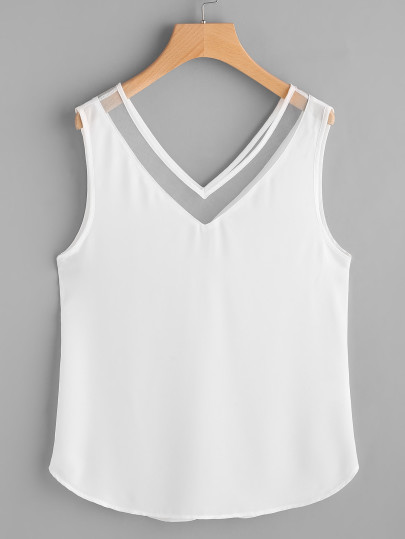 Top col en V en tulle