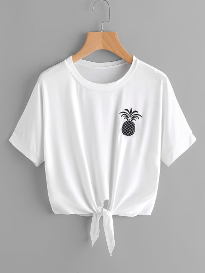 Camiseta con bordado de piña con cordón