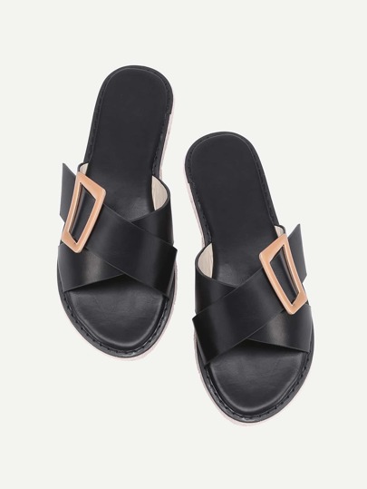 Buckle Design Criss Cross Woven Sliders