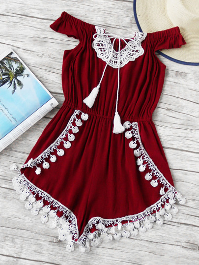 Jumpsuit mit Schulterfrei,Lesbie und Knoten Kragen